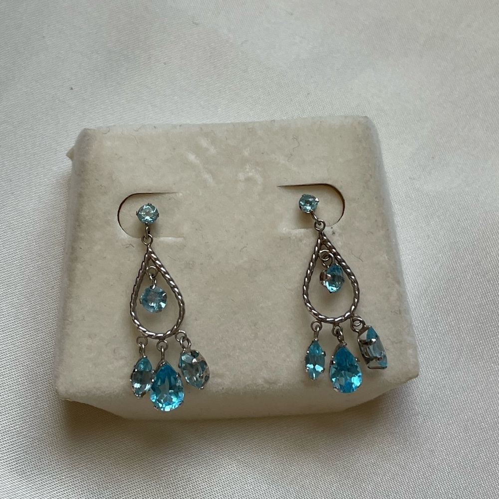 Blue Topaz White Gold Chandelier Earrings